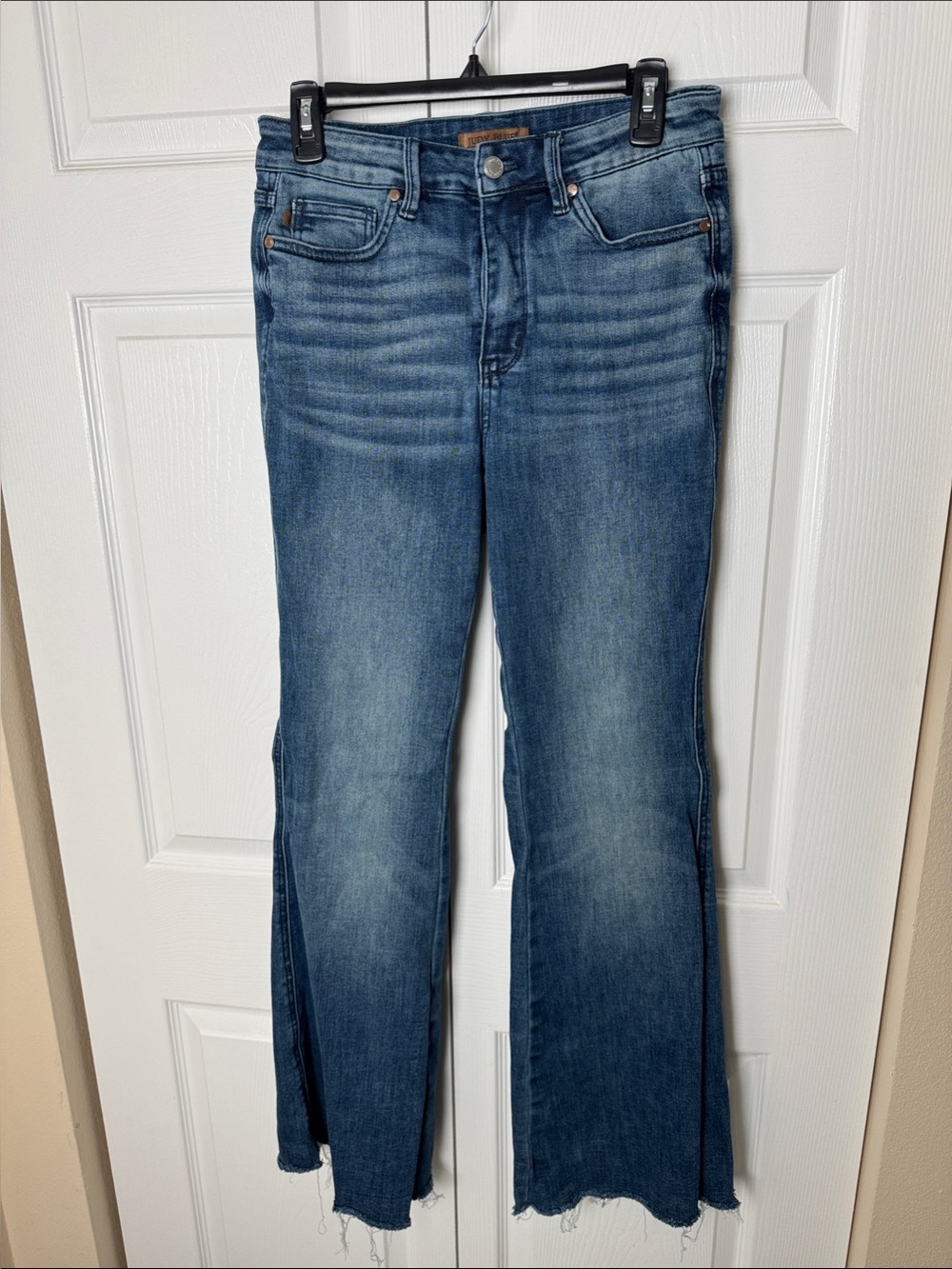 Judy Blue Medium Blue Flare Jeans with Frayed Hem